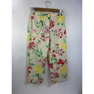 Rafaella Capris Women's Petites Sz 4P Yellow Floral Cuffed Front Zip Coin Pocket